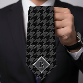 Monogramm Muster mit Houndstooth Schwarz & Grau Ho Krawatte