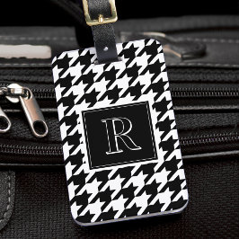 Monogramm Muster mit Houndstooth Schwarz & Weiß Gepäckanhänger