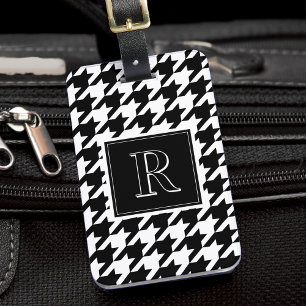 Monogramm Muster mit Houndstooth Schwarz & Weiß Gepäckanhänger