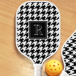 Monogramm Muster mit Houndstooth Schwarz & Weiß Pickleball Schläger