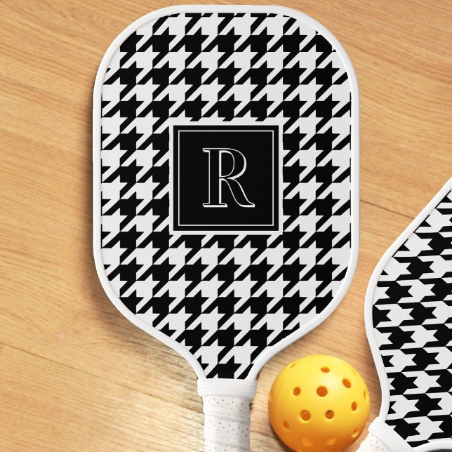 Monogramm Muster mit Houndstooth Schwarz & Weiß Pickleball Schläger (Von Creator hochgeladen)