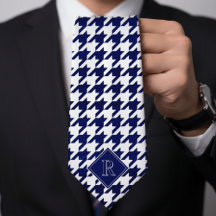 Monogramm Muster mit Houndstooth Weiß & Blau Holz