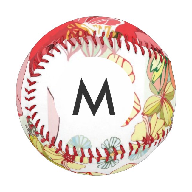 Monogramm-Muster mit roten Blumen Baseball (Vorderseite Links)