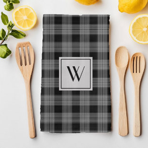 Monogramm Muster mit schwarzem und grauem Karo Pla Geschirrtuch