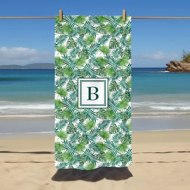Monogramm-Muster mit tropischen Palmwedeln Strandtuch (Monogrammed Tropical Palm Leaves Pattern Beach Towel)