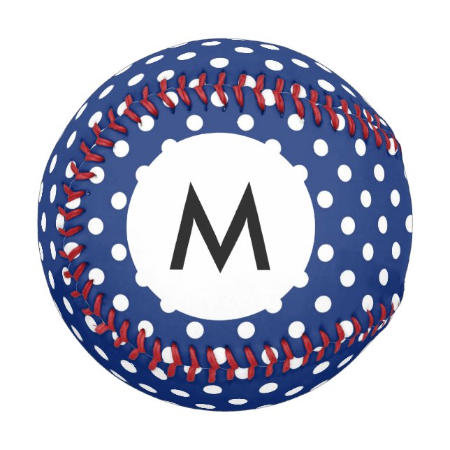 Monogramm Muster mit weißen Polka-Punkten Baseball (Vorderseite Links)