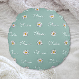 Monogramm Muster Name Weiße Daisy Blumenmuster Rundes Kissen