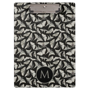 Monogramm Muster Schwarz Beige Motte Insekt  Klemmbrett