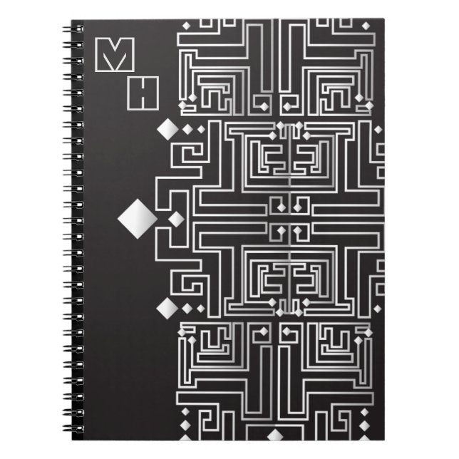 Monogramm Muster Schwarz-Weiß-Labyrinth Notizblock (Vorderseite)