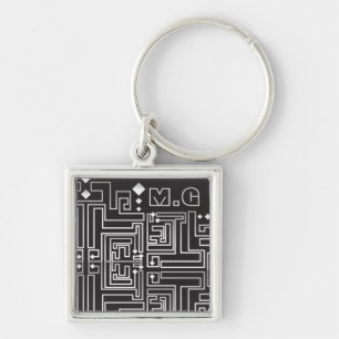 Monogramm Muster Schwarz-Weiß-Labyrinth Schlüsselanhänger