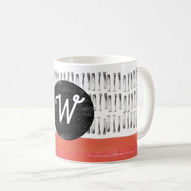 Monogramm Muster Schwarz-weiß orange modern Kaffeetasse (VorderseiteRechts)