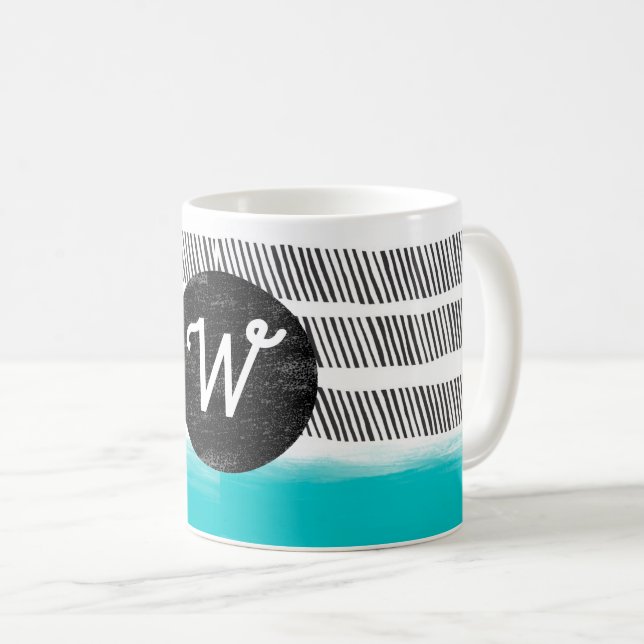 Monogramm Muster Schwarz-weiß türkisch modern Kaffeetasse (VorderseiteRechts)