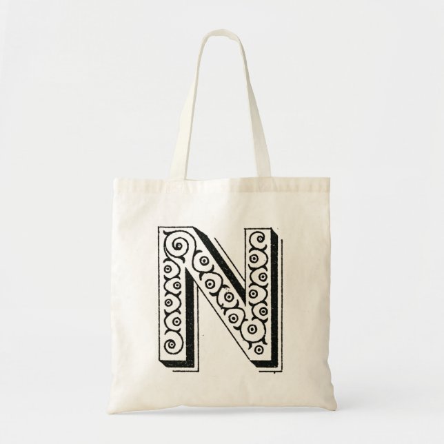 Monogramm N, Buchstabe N, Alphabet N, Schwarz und  Tragetasche (Vorne)