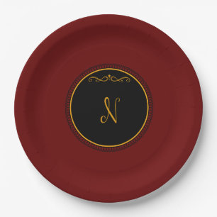 Monogramm-N-goldene Schrift Pappteller