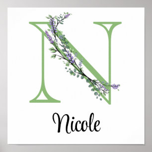 Monogramm N Lavendel-Eukalyptus-Kinderzimmer  Poster