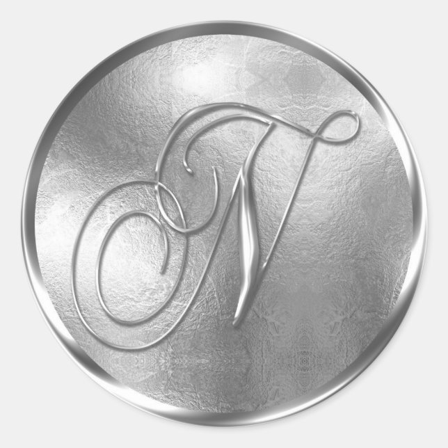 Monogramm N NONMETALLIC Silver Umschlag Aufkleber (Vorderseite)