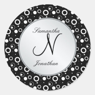 Monogramm "N" Schwarz-weiße Blasen Kreis Hochzeit Runder Aufkleber