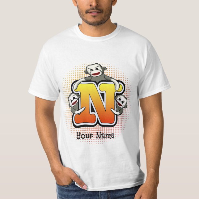 Monogramm N Sock Monkey T-Shirt (Vorderseite)