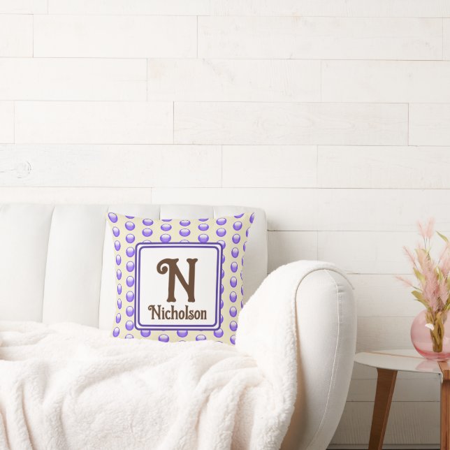 Monogramm Nachname Anfangsname Blue Polka Dot Keep Kissen (Liege)