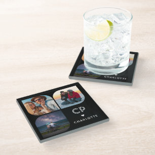 Monogramm Name 3 Foto Modern Trendig Einfach Glasuntersetzer