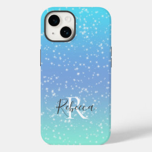 Monogramm Name Anfangsbuchstabe Blau Grün Glitzer  Case-Mate iPhone 14 Hülle