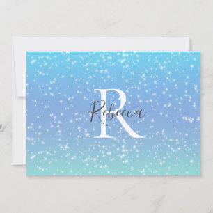 Monogramm-Name Anfangsbuchstabe Blau Grün Glitzer Dankeskarte