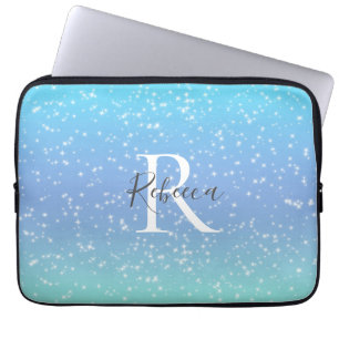 Monogramm-Name Anfangsbuchstabe Blau Grün Glitzer Laptopschutzhülle
