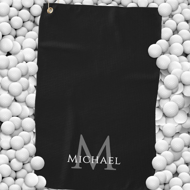Monogramm Name Anfangsbuchstabe Elegant Schwarz Ma Golfhandtuch (Monogram Name Initial Elegant Black Custom Golf Towel)