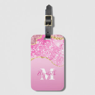 Monogramm Name Anfangsbuchstabe Pink Gold Glam Gli Gepäckanhänger