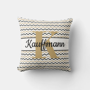 Monogramm Name Anfangsbuchstabe Schwarz Weiß Gold Kissen