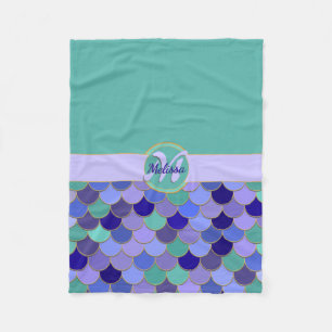 Monogramm + Name Aqua Aquamarin & farbenfroh Mee Fleecedecke