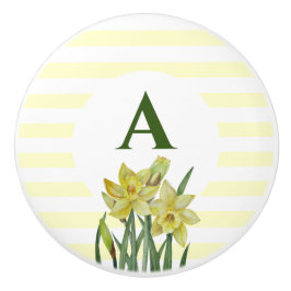 Monogramm Name Aquarellfarbe Gelbe Daffodien Strei Keramikknauf