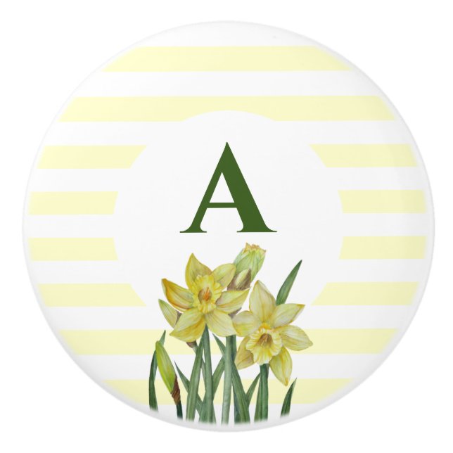 Monogramm Name Aquarellfarbe Gelbe Daffodien Strei Keramikknauf (Vorderseite)