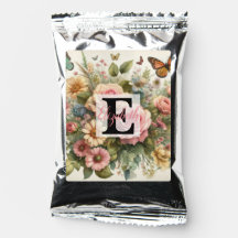 Monogramm-Name auf Aquarell-Blumen in Pastellfarbe