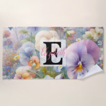 Monogramm-Name auf Aquarell-Blumen in Pastellfarbe