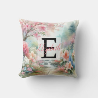Monogramm-Name auf vintage Aquarell-Blumenpark Kissen