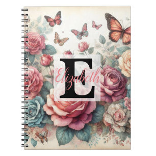 Monogramm-Name auf vintage-Aquarellblumen  Notizblock