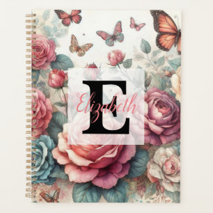 Monogramm-Name auf vintage-Aquarellblumen  Planer