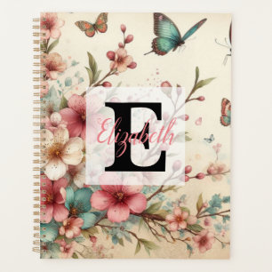 Monogramm-Name auf vintage-Aquarellblumen  Planer