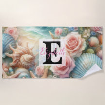 Monogramm-Name auf Wasserfarben-Blumen Meer Musche