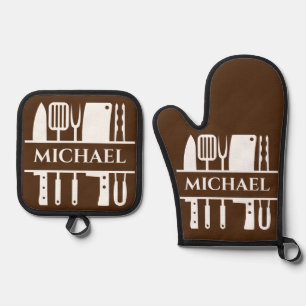Monogramm-Name-BBQ-Chef-Grilling Ofenhandschuh & Topflappen-Set