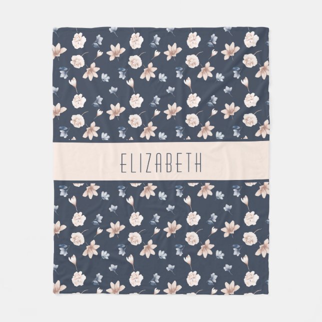 Monogramm Name Blank Rosa Navy Blauer Blauer Fleecedecke (Vorderseite)