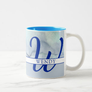 Monogramm Name Blau Farbe Zweifarbige Tasse