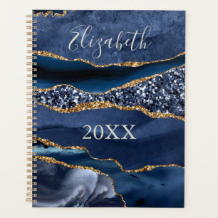 Monogramm Name Blau Gold Glitzer Achat-Marmor Planer