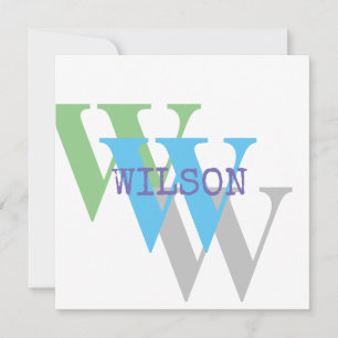 Monogramm Name blau grau GREEN stilvolle Einladung