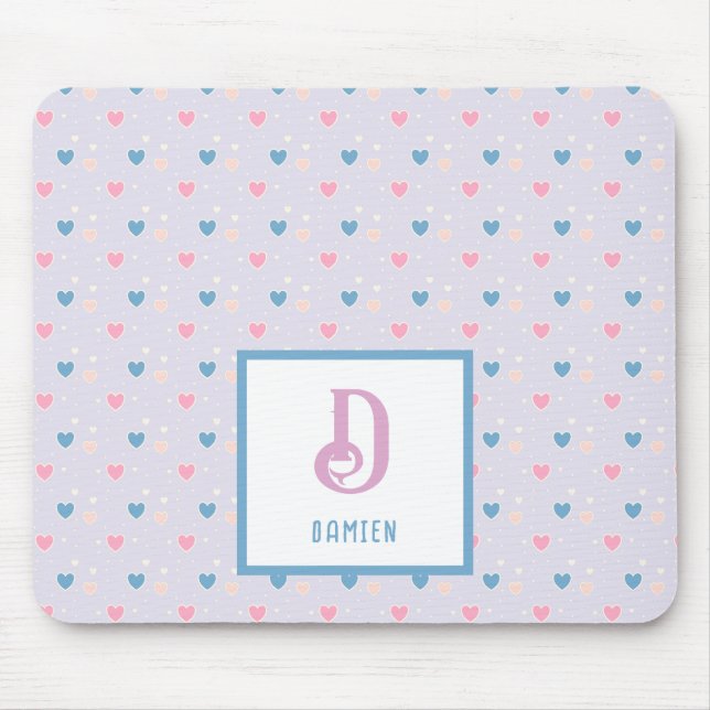 Monogramm Name Blau und rosa Muster Mouse Pad Mousepad (Vorne)