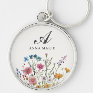 Monogramm Name Blumen Boho Chic Schlüsselanhänger