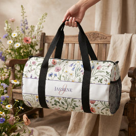 Monogramm-Name Blumen-Wildblumen-Muster Fitnessstu Duffle Bag