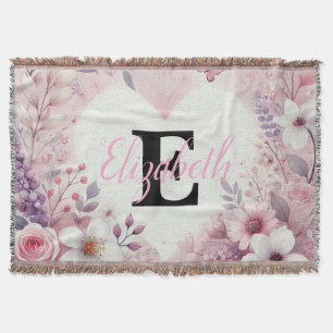 Monogramm-Name Blumenherzen romantische Wasserfarb Decke