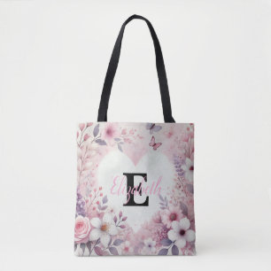 Monogramm-Name Blumenherzen romantische Wasserfarb Tasche